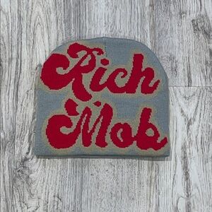 Gray and Red Knit Beanie